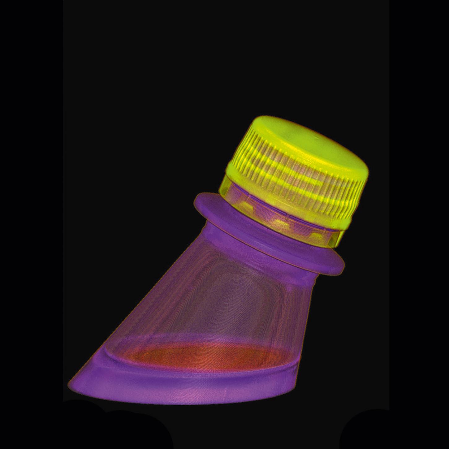 Different material densities are used for the color display of the bottle and cap.