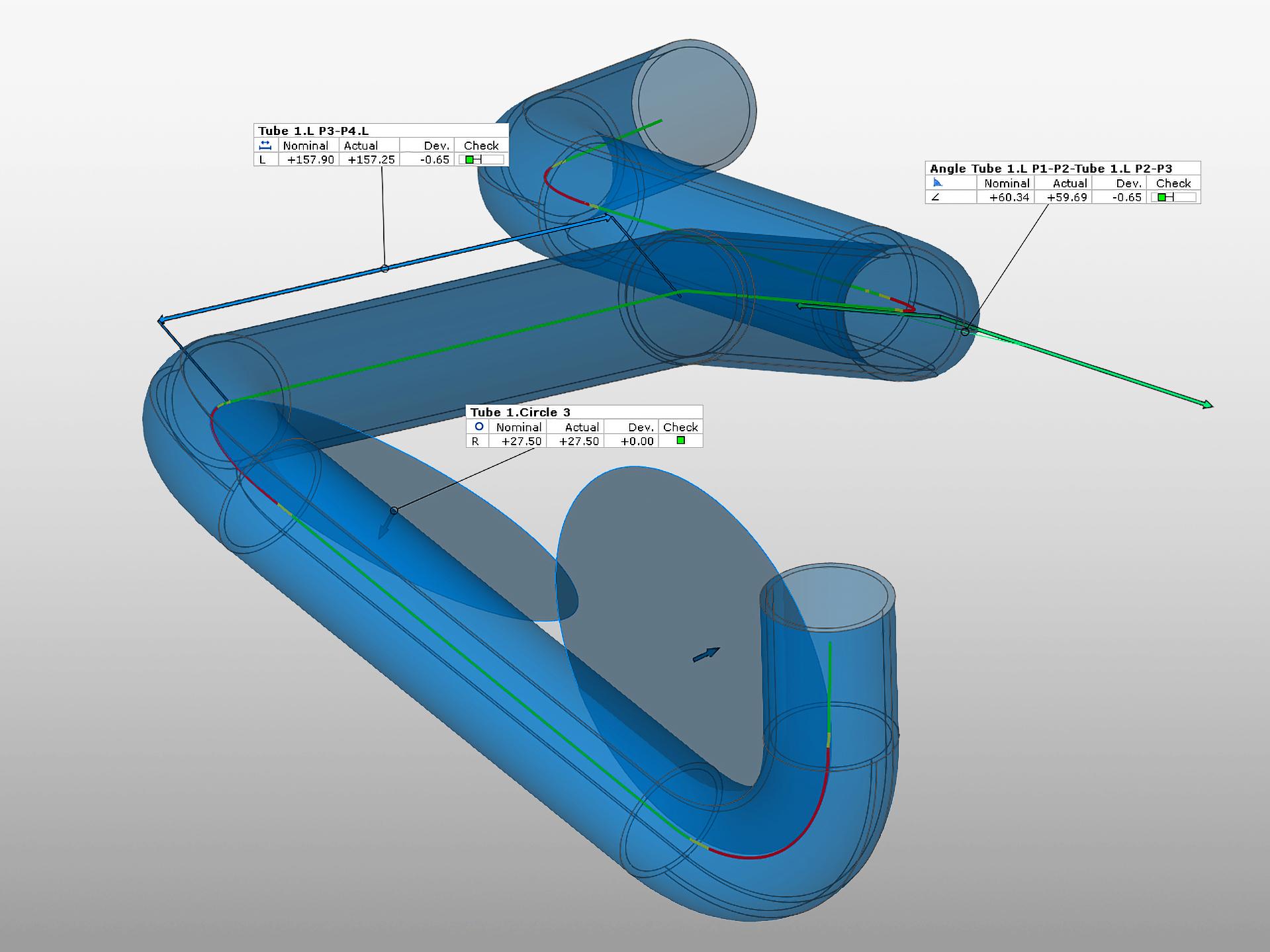 Določanje parametrov korekcije upogibanja z aplikacijo Tube Check za ZEISS INSPECT